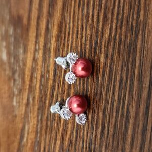 Red Pearl Mickey Mouse Earrings